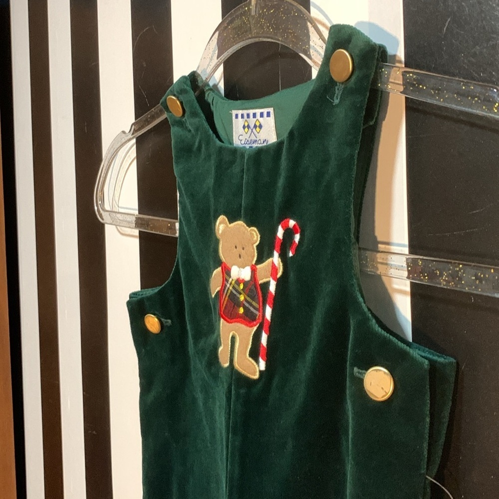 Vintage Dead Stock Green Velvet Holiday Outfit For Baby 6/9 Mo High End Boutique - Picture 14 of 15